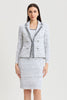 Image of Ming Wang Heritage Faux Double Breasted Eyelash Trim Knit Jacket - White/Indigo