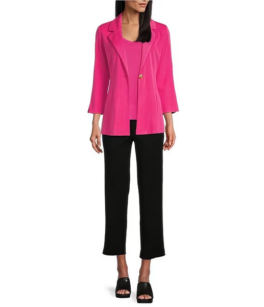 Ming Wang Single Breasted Notched Lapel Knit Blazer - Carmine Rose