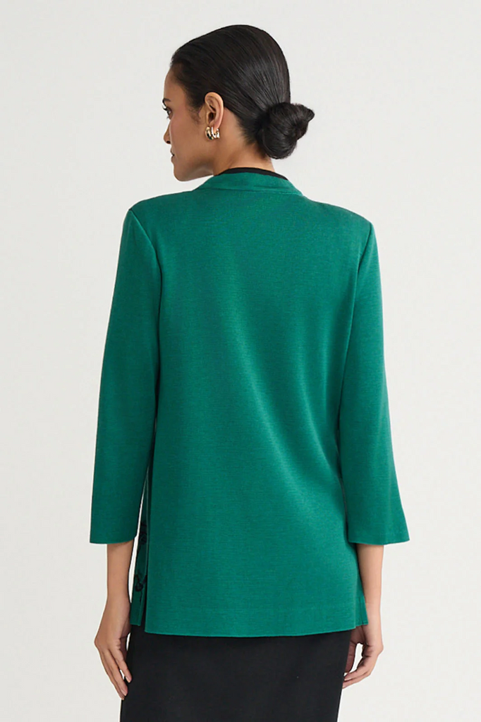 Ming Wang Floral Jacquard Knit Jacket - Green/Black