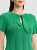 Image of Misook Faux Tie Neck Short Sleeve Pullover Knit Top - Clover Field