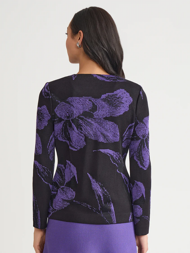 Misook Floral Jacquard knit Jacket - Concord Purple/Black