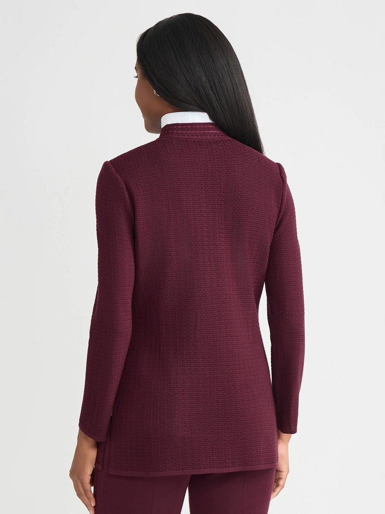Misook Tailored Crochet Chain Trim Knit Jacket - Sangria
