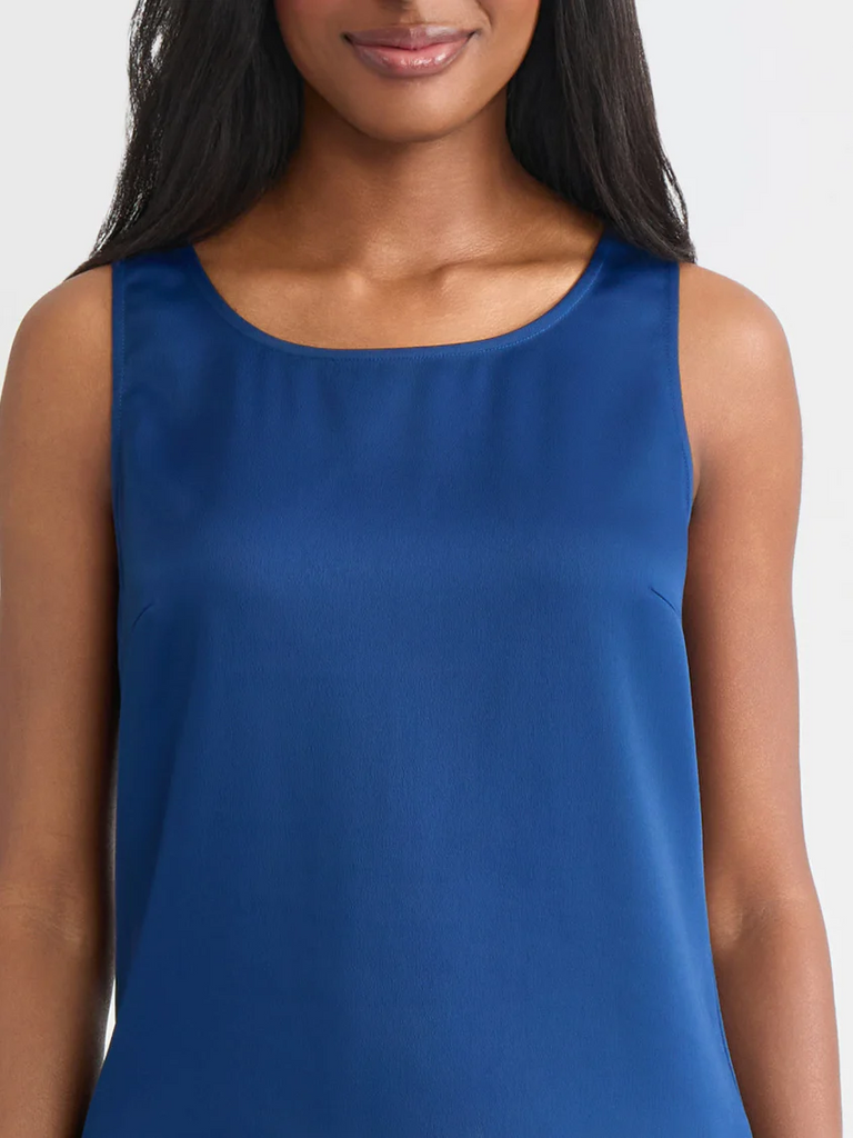 Misook Classic Crepe de Chine Tank Top - Lazuli Blue
