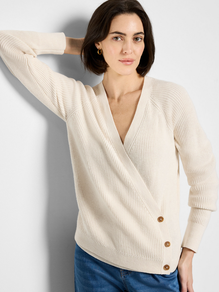 NIC+ZOE Shaker Stitch Wrap Sweater - Classic Cream