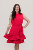 Image of Steven Guy Sleeveless Mock Neckline Bubble Hem Self Tie Belted Dress - Azalea Pink