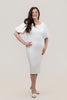 Image of Steven Guy Pleated Short Puff Sleeve Knee Length Sheath Dress - Ivory