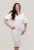 Image of Steven Guy Plus Size Pleated Short Puff Sleeve Knee Length Sheath Dress - Ivory