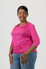 Image of Nally & Millie Drape Neck 3/4 Sleeve Lightweight Knit Top - Hot Pink