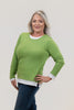 Image of Nally & Millie Contrast Accented Long Sleeve Crew Neck Top - Apple Green