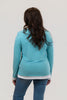 Image of Nally & Millie Contrast Accented Long Sleeve Crew Neck Top - Aqua Blue