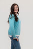 Image of Nally & Millie Contrast Accented Long Sleeve Crew Neck Top - Aqua Blue