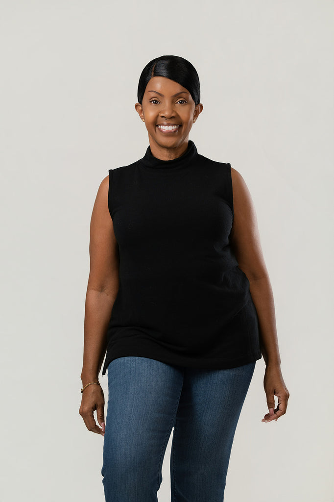 Nally & Millie Mock Neck Knit Tank Top - Black