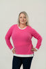 Image of Nally & Millie Contrast Accented Long Sleeve Crew Neck Top - Magenta