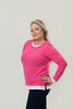Image of Nally & Millie Contrast Accented Long Sleeve Crew Neck Top - Magenta