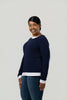 Image of Nally & Millie Contrast Accented Long Sleeve Crew Neck Top - Blue Night