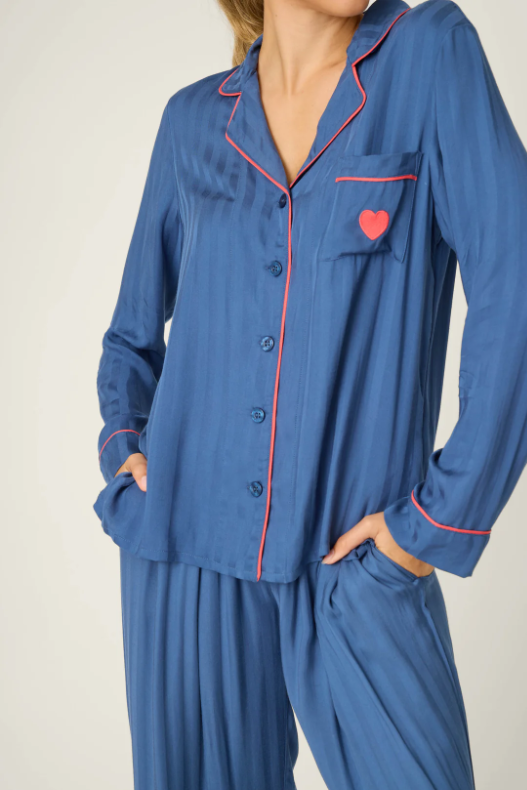 PJ Salvage La Rose Tonal Striped 2 Piece Pajama Set - Harbor