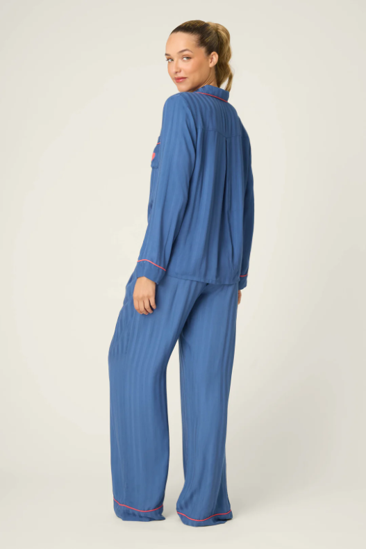 PJ Salvage La Rose Tonal Striped 2 Piece Pajama Set - Harbor