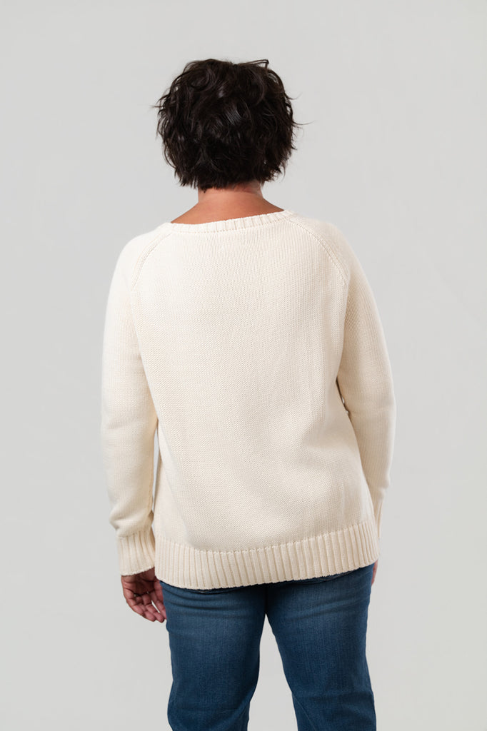 Pink Pineapple Cotton Shaker Knit "Home" Sign Sweater - Cream