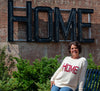 Image of Pink Pineapple Cotton Shaker Knit "Home" Sign Sweater - Cream