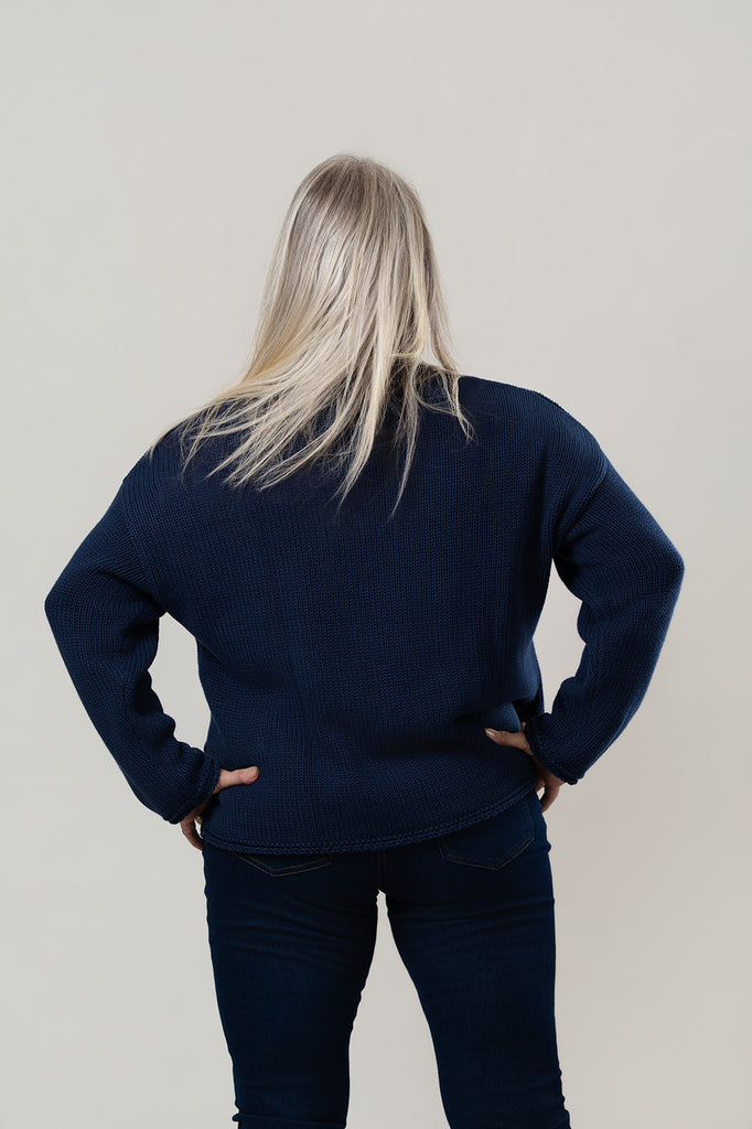 Pink Pineapple Cotton Shaker Knit "DanVegas" Sweater - Navy