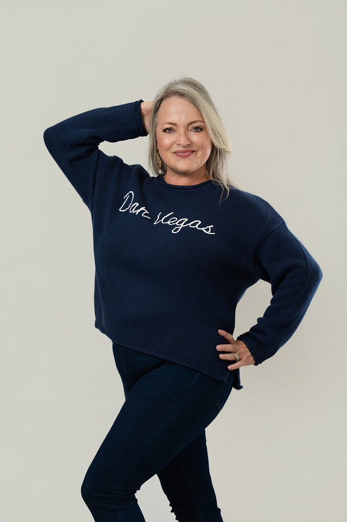 Pink Pineapple Cotton Shaker Knit "DanVegas" Sweater - Navy