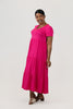 Image of Pure Essence Short Sleeve V-Neck Tiered Bamboo Midi Dress - Tulip Pink