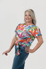 Image of Pure Essence Tropical Leaf Print Short Sleeve Side Tie Top - White/Multicolor