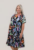 Image of Pure Essence Short Sleeve Scoop Neck Tiered Dress - Black/Multicolor