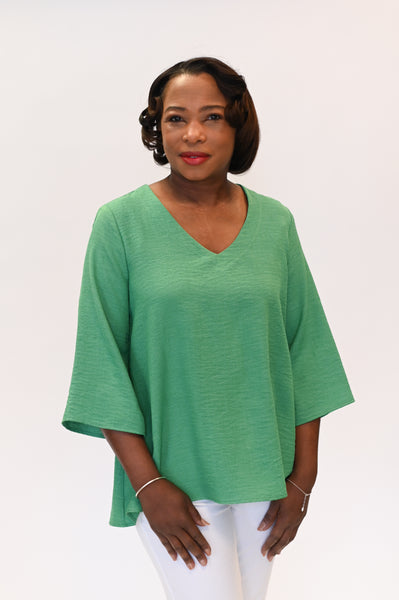 Pure Essence V-Neck Wide Sleeve Top - Kelly Green