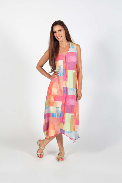 Pure Essence Madras Print Sleeveless Asymmetric Midi Dress - Multicolor