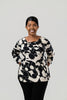 Image of Pure Essence Geometric Print Draped Cowl Neck Top - Black/Ivory