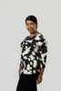 Image of Pure Essence Geometric Print Draped Cowl Neck Top - Black/Ivory
