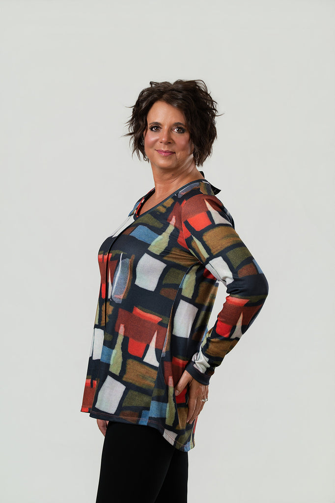 Pure Essence Abstract Print V-Neck Tunic - Multi