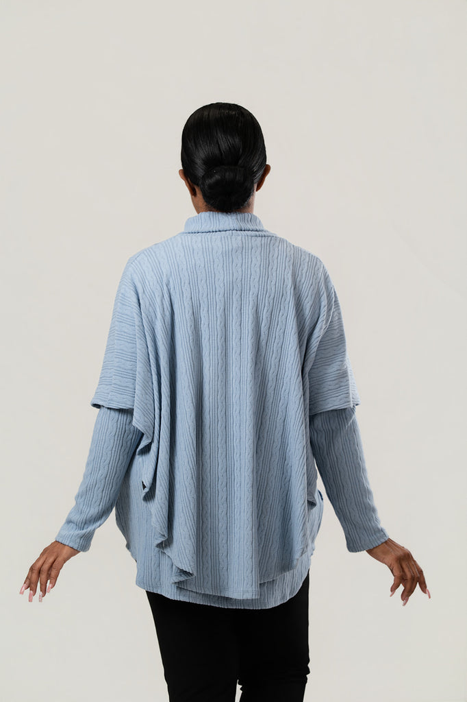Pure Essence Cable Knit Poncho Two Piece Set - Blue