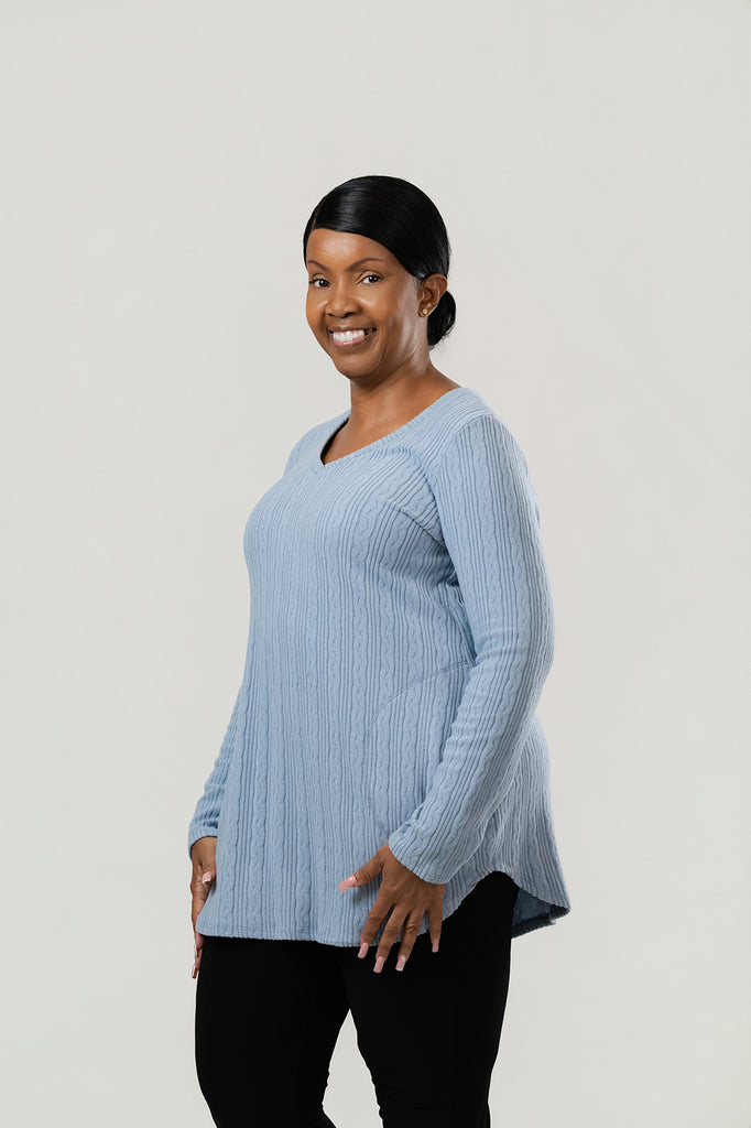 Pure Essence Cable Knit Poncho Two Piece Set - Blue
