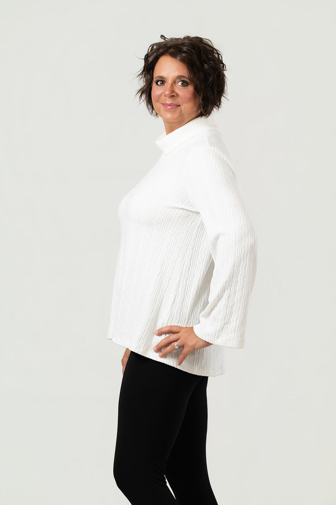 Pure Essence Cable Knit Cowl Neck Top - Ivory