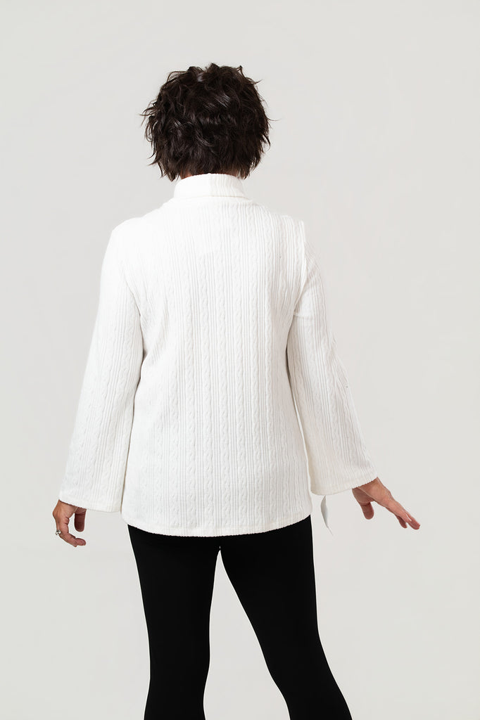 Pure Essence Cable Knit Cowl Neck Top - Ivory