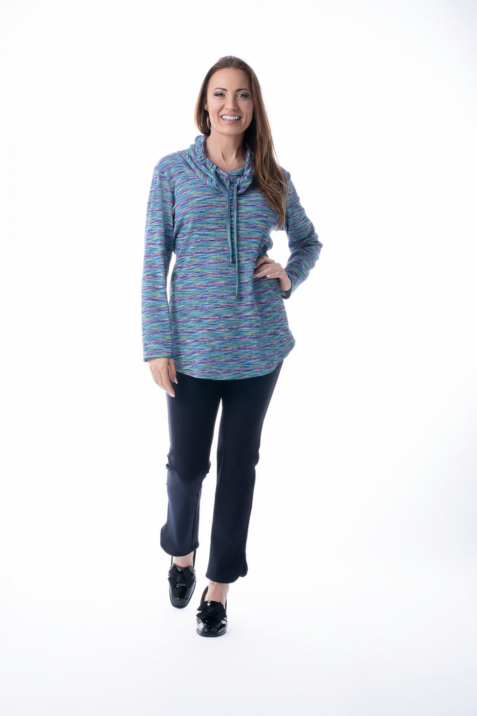 Pure Essence Drawstring Cowl Neck Tunic - Paris Blue