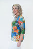 Image of Radzoli Floral Print 3/4 Sleeve Top - Blue/Orange/Multicolor