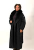 Image of Rafaello Cashmere Blend Maxi Wrap Coat with Removable Fox Fur Collar - Black