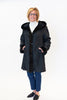 Image of Rippe's Furs Reversible Diamond Sheared Hooded Mink Fur Stroller with Long Hair Mink Trim - Black