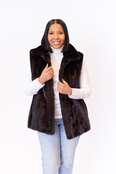 Rippe's Furs Reversible Long Hair Full Skin Mink Fur Vest - Mahogany