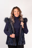Image of Rippe's Furs Reversible Sculpted Hooded Mink Vest with Fox Fur Trim - Navy