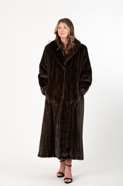Rippe's Furs Full Length Shawl Collar SAGA Mink Fur Coat - Mahogany