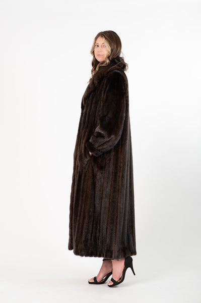 Rippe's Furs Full Length Shawl Collar SAGA Mink Fur Coat - Mahogany