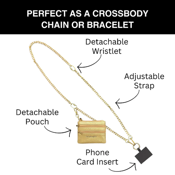 Save The Girls Clip & Go Chain Strap with Zippered Pouch - Silver