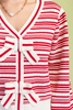 Image of GiGiO Bow Detail Striped V-Neck Sweater - Red