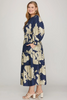 Image of She+Sky Clothing Plus Size 3/4 Length Bubble Sleeve Tiered Midi Dress - Navy/Ivory