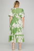 Image of She+Sky Plus Size Bubble Sleeve Tiered Midi Dress - Sage Green/White