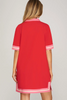 Image of She+Sky Short Sleeve Contrast Trim Linen Blend Dress - Red